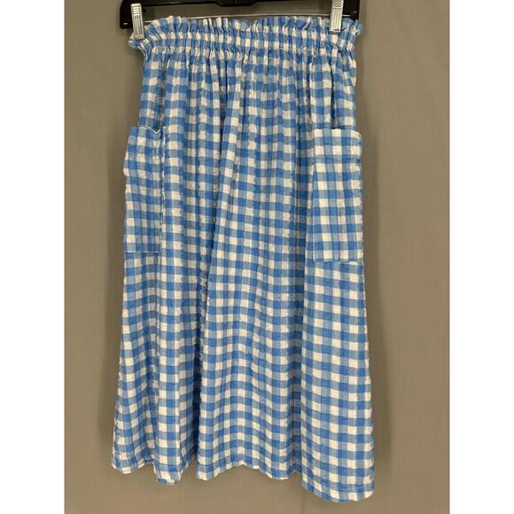Asos Skirt Womens 2 Petite Blue Plaid Midi Gingham White Cottage Boho Country - Picture 5 of 7